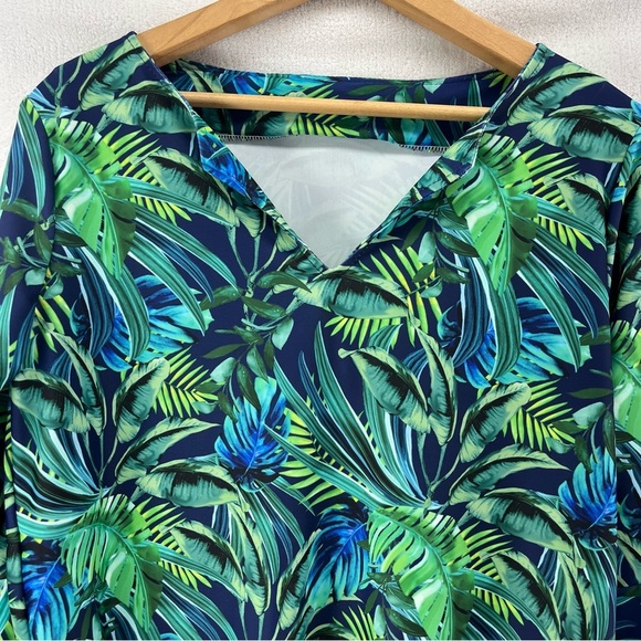 Tipsy Mermaid Paradise Palm Tropical Long Sleeve Dress Med Spandex UPF 50 Beach - Picture 3 of 11